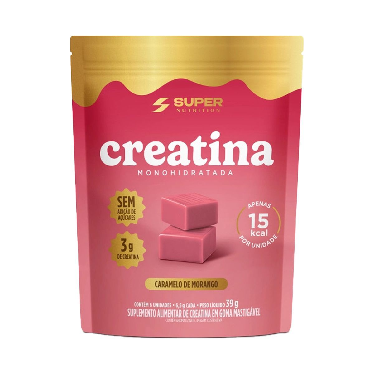 Creatina Monohidratada em Goma - 6 Gomas Caramelo de Morango - Desinch�