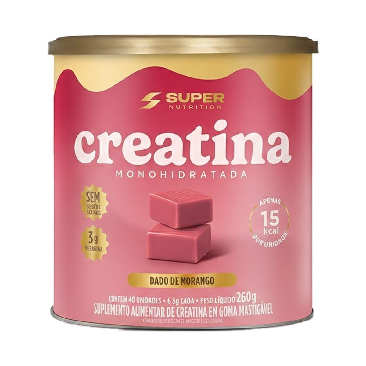 Creatina Monohidratada - 40 Dados 6,5g Caramelo de Morango - Desinch�