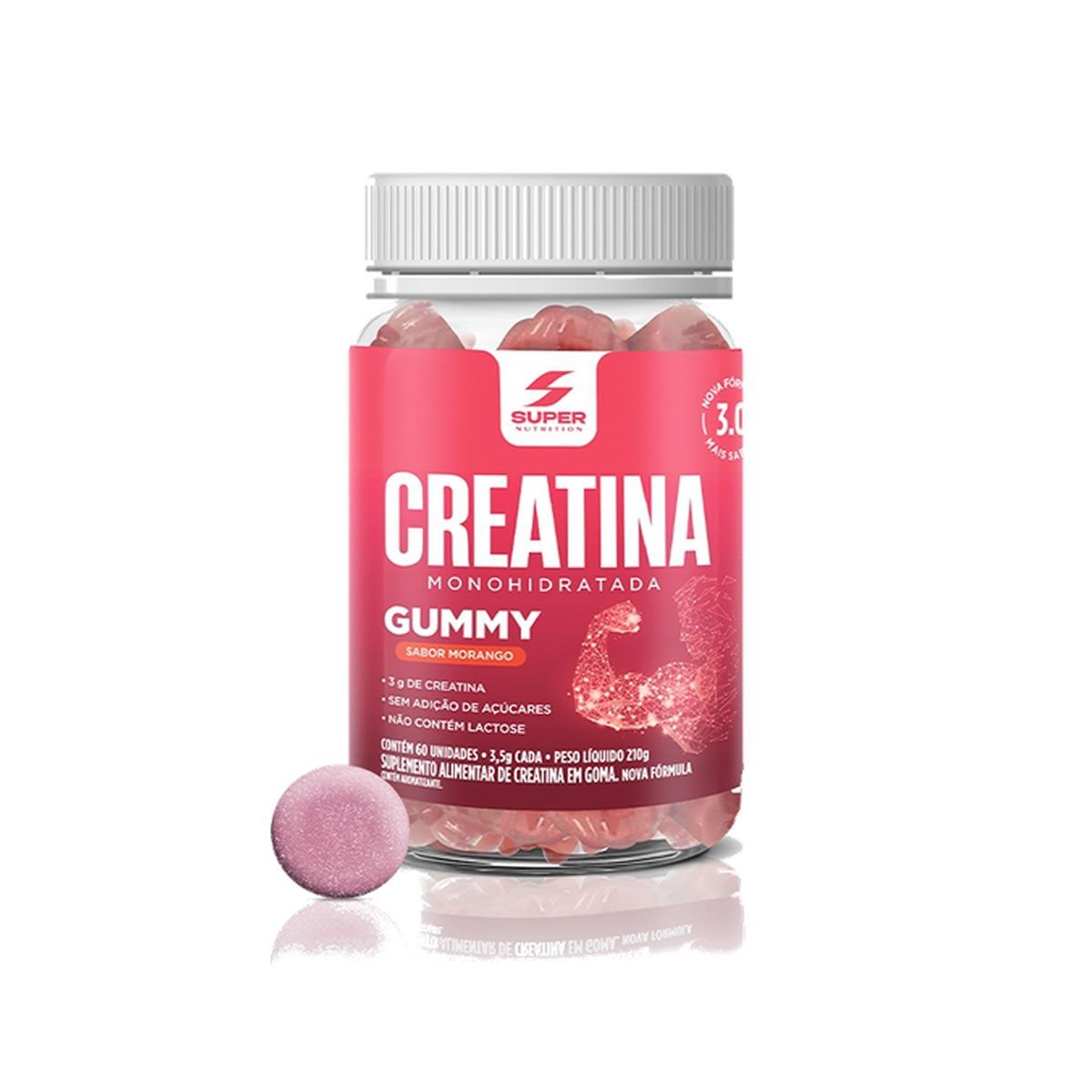 Creatina Monohidratada Gummy - 60 Gomas 3,5g Morango - Desinch�