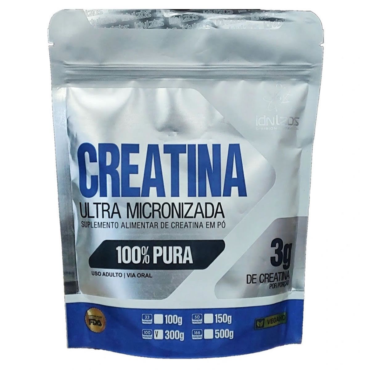 Creatina Ultra Micronizada 100% Pura - Refil 300g Natural - IDN Labz