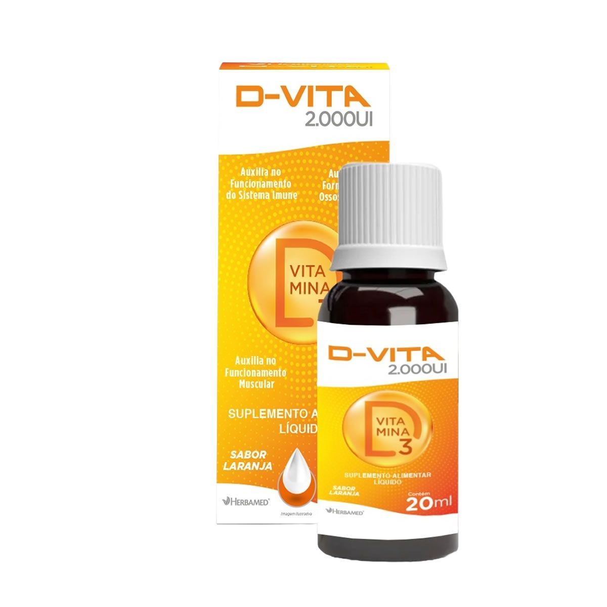 D-Vita Vitamina D3 2000UI - 20ml Laranja - Herbamed | OtimaNutri
