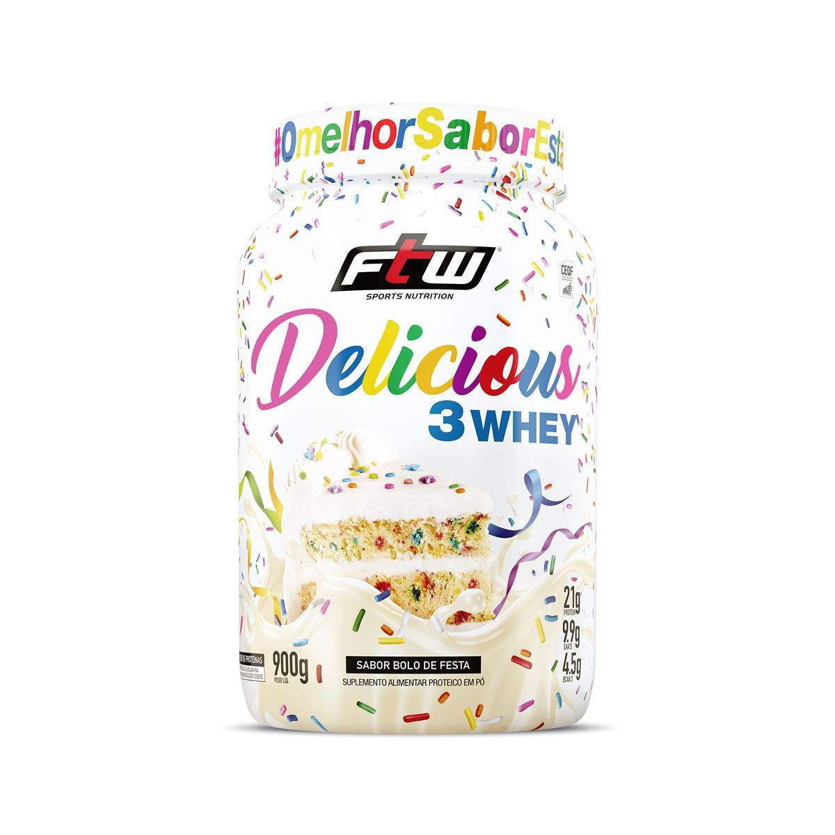 Delicious 3 Whey - 900g Bolo de Festa - FTW*** Data Venc. 30/03/2024