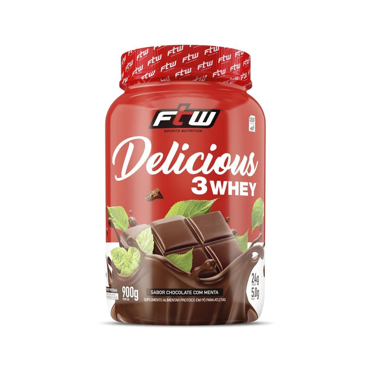 Delicious 3 Whey - 900g Chocolate com Menta - FTW