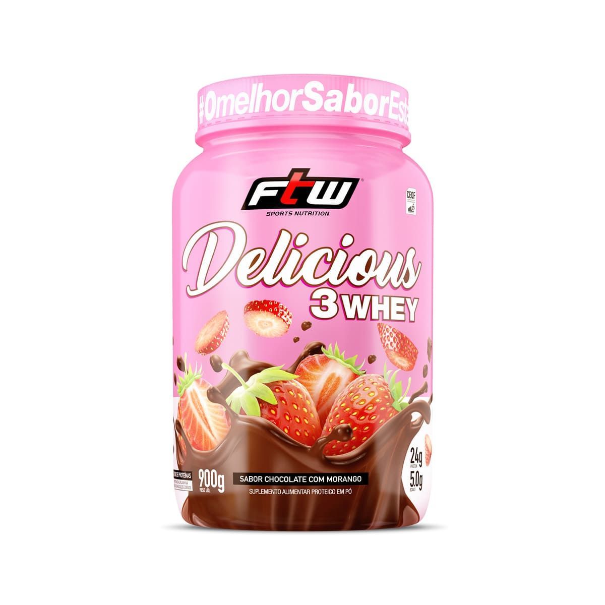 Delicious 3 Whey - 900g  Chocolate Com Morango - FTW