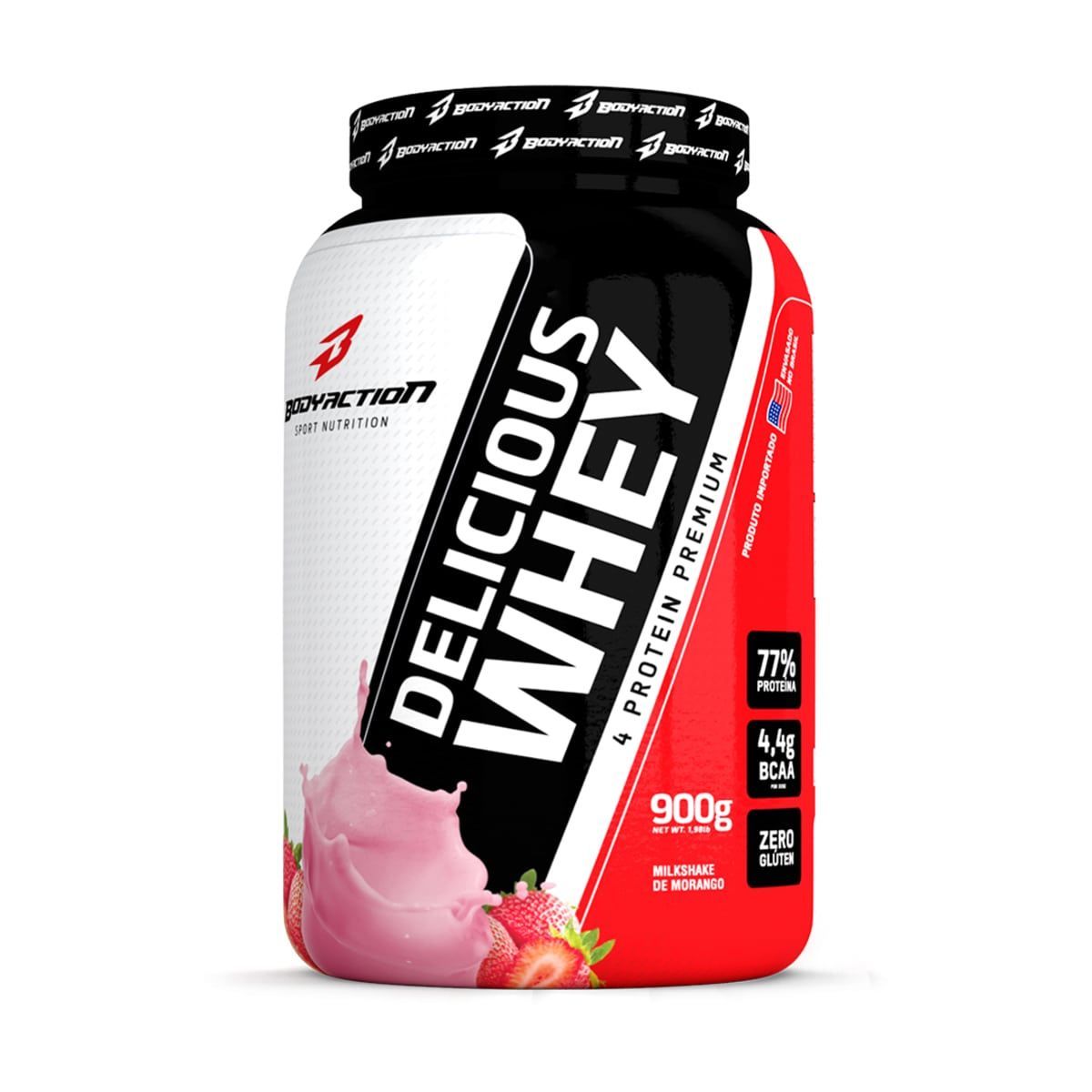 Delicious Whey - 900g Milkshake de Morango - BodyAction