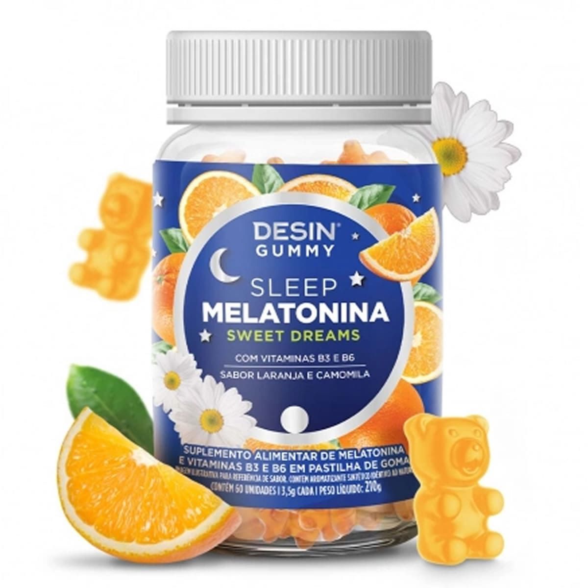 Desin Gummy Melatonina - 60 Gomas Laranja e Camomila - Desinch�
