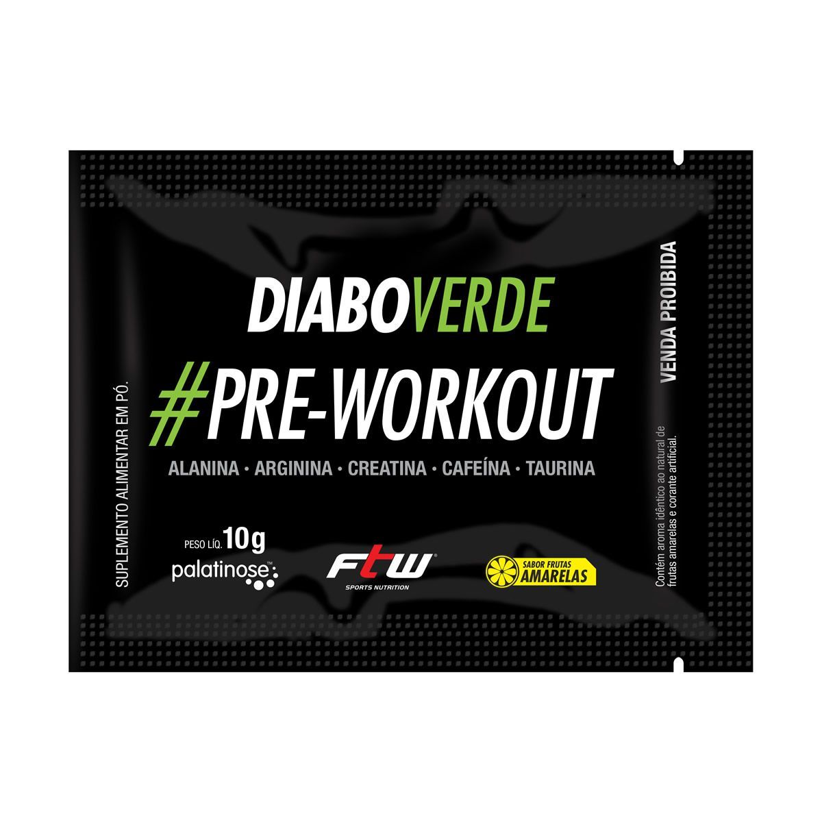 Amostra Gr�tis - Diabo Verde #Pre-Workout - 1 Sach� 10g Frutas Amarelas - FTW*** Data Venc. 30/07/2025