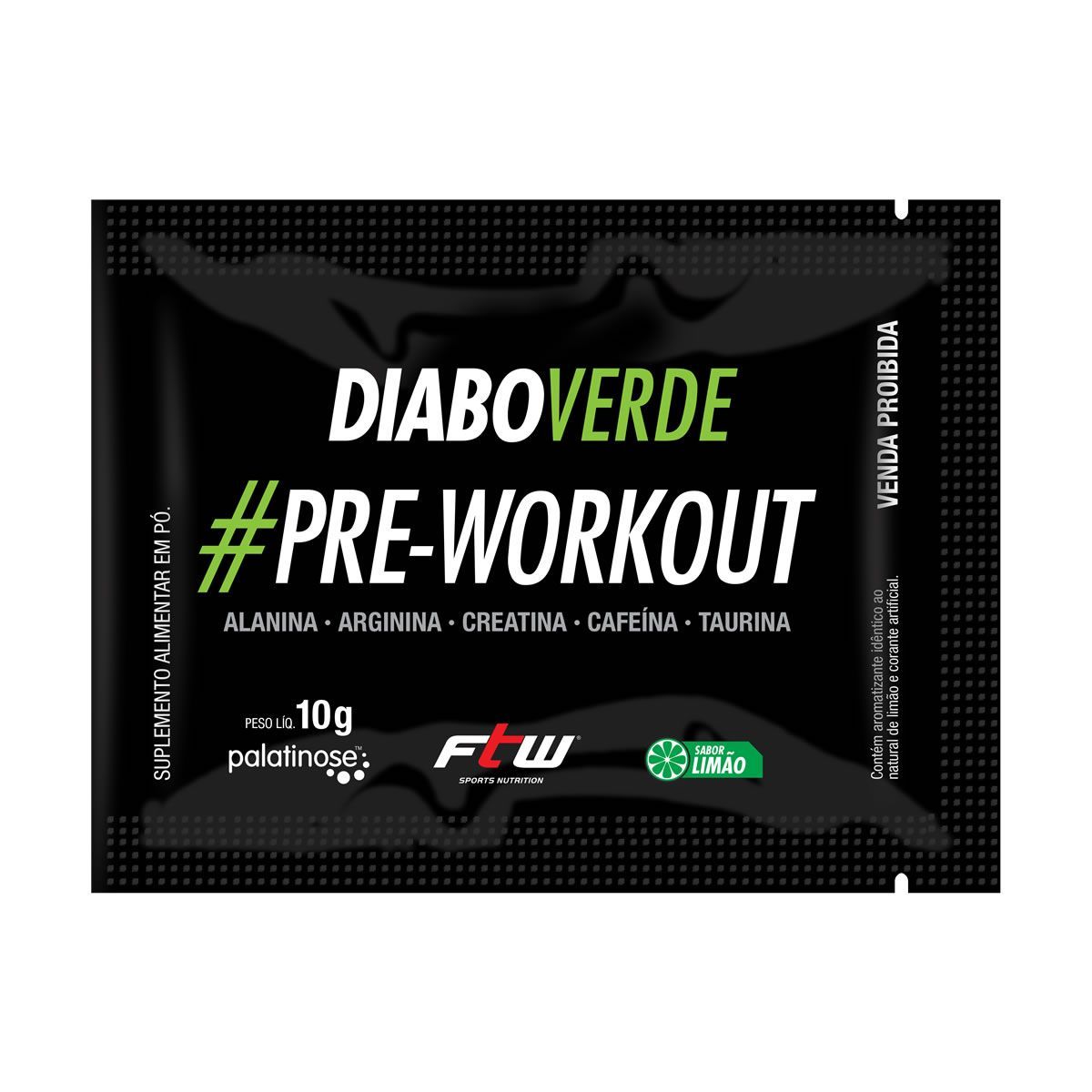 Diabo Verde #Pre-Workout - 1 Sach� 10g Lim�o  Amostra - FTW*** Data Venc. 30/12/2024
