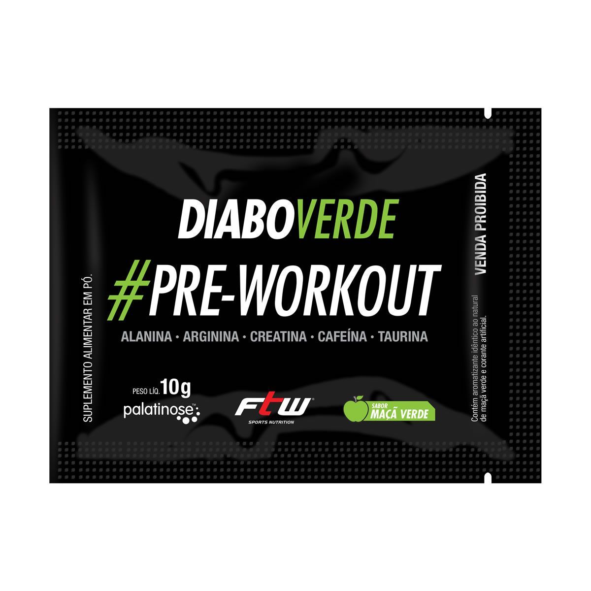 Amostra Gr�tis - Diabo Verde #Pre-Workout - 1 Sach� 10g Ma�� Verde - FTW