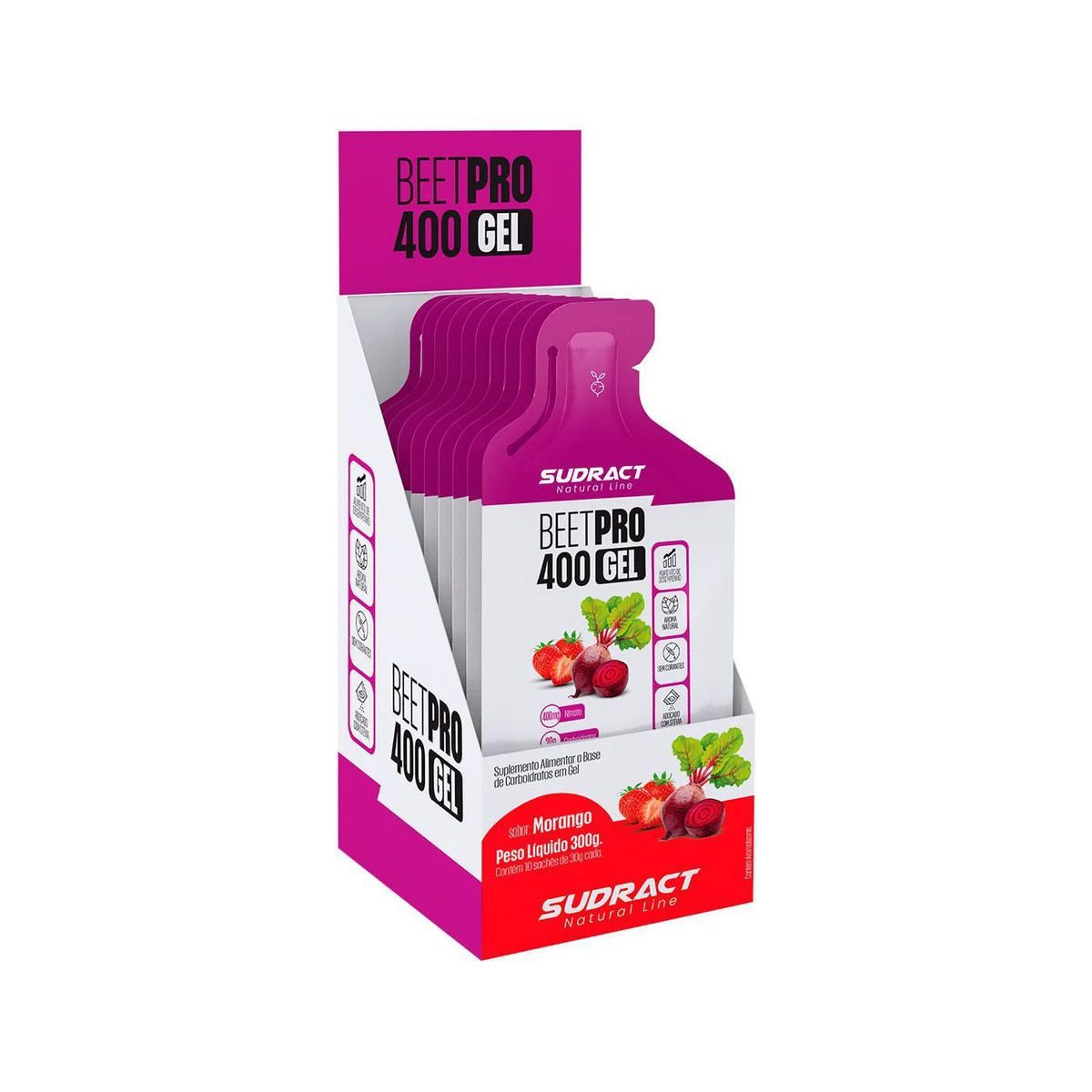 Energy Beet Pro Gel - 10 Unidades 30g Morango - Sudract Nutrition