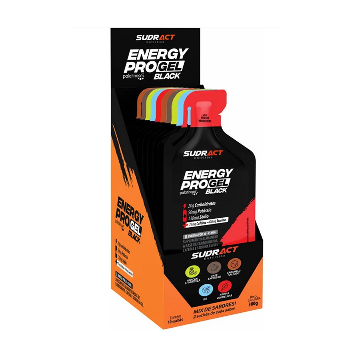 Energy Pro Gel Black - 10 Sach�s 30g Sabores Diversos - Sudract Nutrition