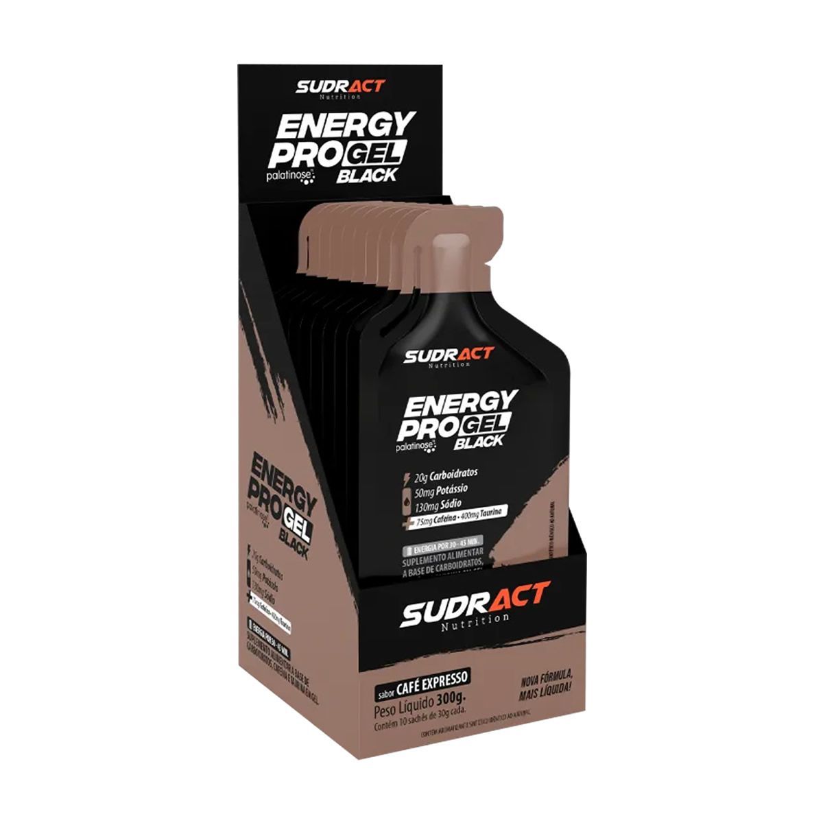 Energy Pro Gel Black - Caixa com 10 sach�s de 30g Caf� Expresso - Sudract Nutrition