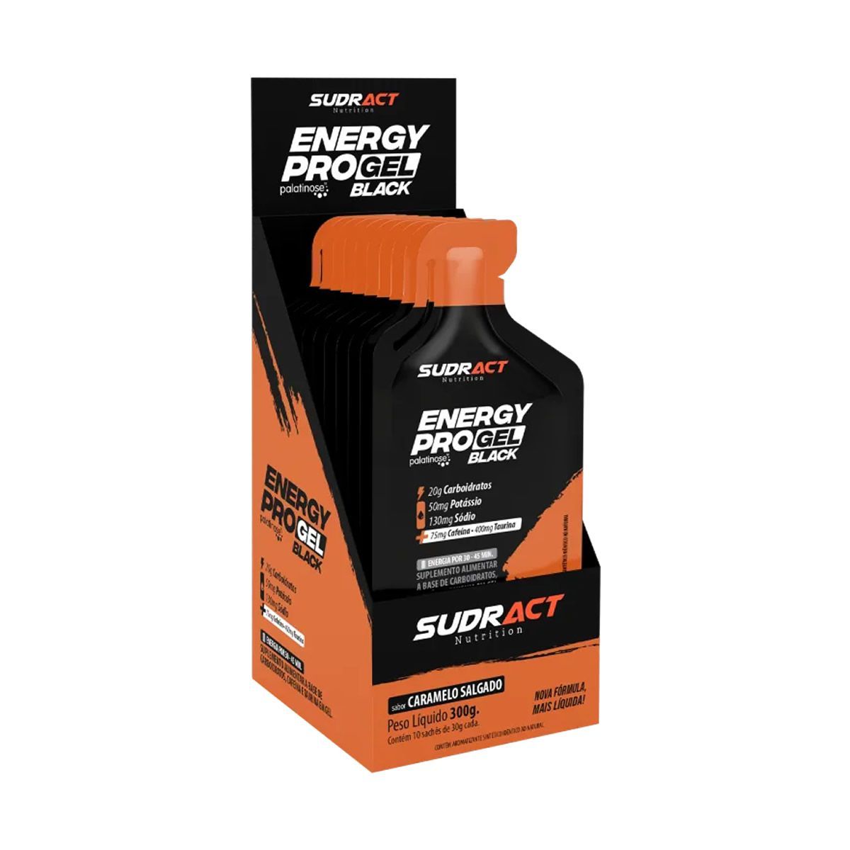 Energy Pro Gel Black - Caixa com 10 sach�s de 30g Caramelo Salgado - Sudract Nutrition
