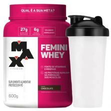 Femini Whey - 600g Sabor Chocolate + Coqueteleira 600ml Preta - Max Titanium