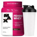 Femini Whey - 600g Sabor Chocolate + Coqueteleira 600ml Preta - Max Titanium