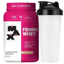 Femini Whey - 900g Baunilha + Coqueteleira 600ml Preta - Max Titanium