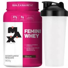 Femini Whey - 900g chocolate + Coqueteleira 600ml Preta - Max Titanium