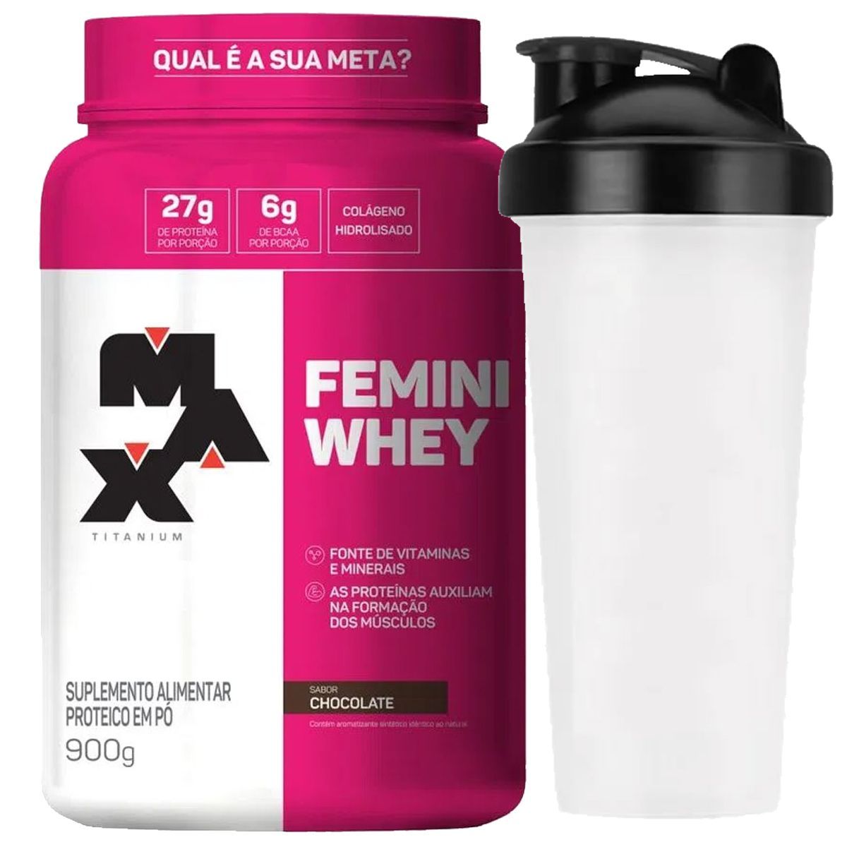 Femini Whey - 900g Chocolate - Max Titanium *Coqueteleira Gr�tis