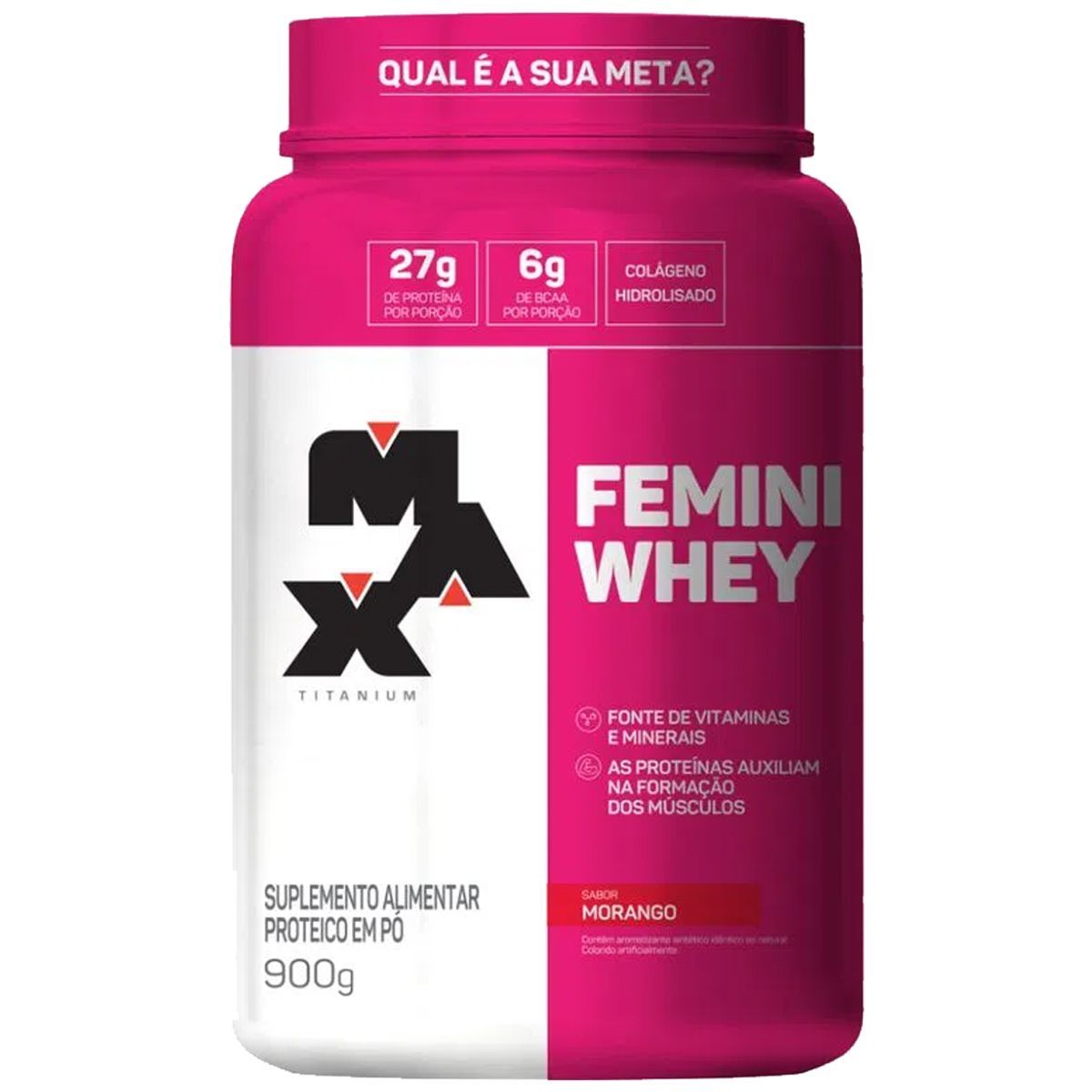 Femini Whey - 900g Morango - Max Titanium*** Data Venc. 18/12/2024