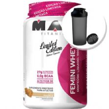 Femini Whey - 900g pa�oca + Coqueteleira 600ml Preta - Max Titanium