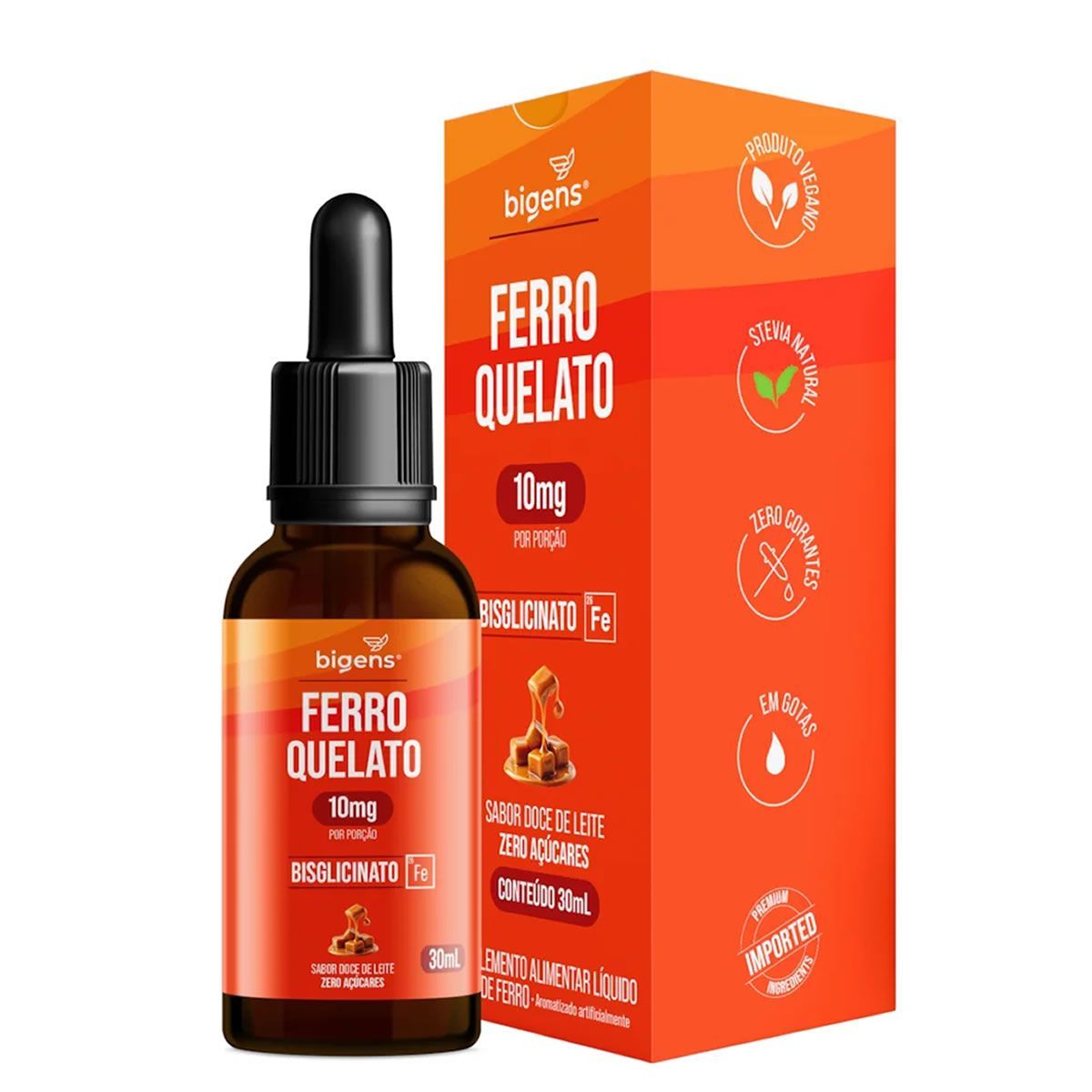 Ferro Quelato 10mg Gotas - 30ml Doce de Leite - Bigens