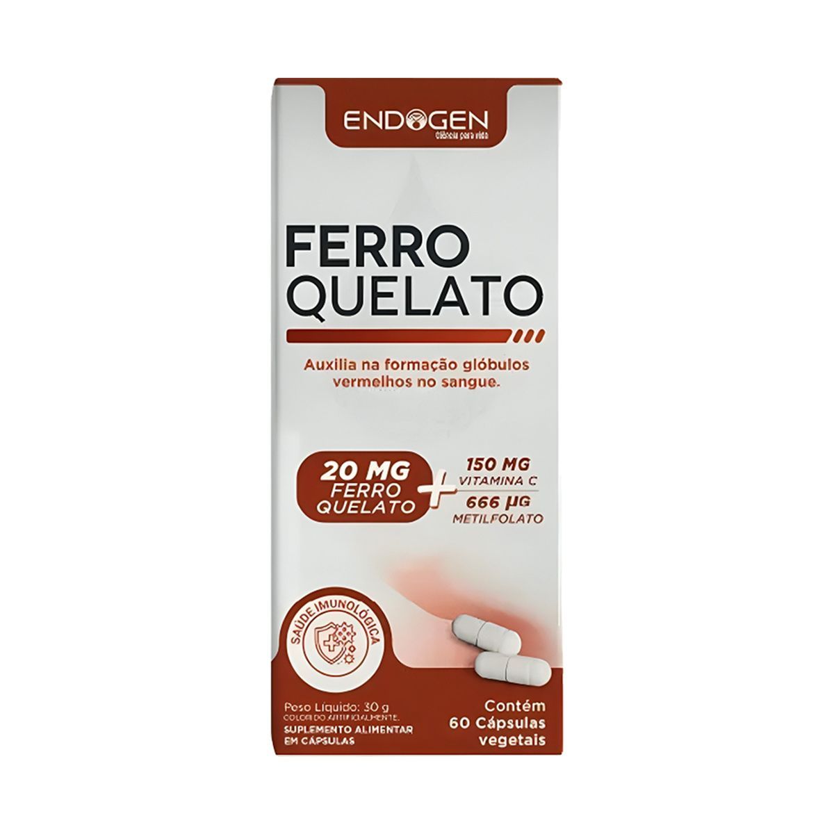 Ferro Quelato 20mg - 60 C�psulas - Endogen