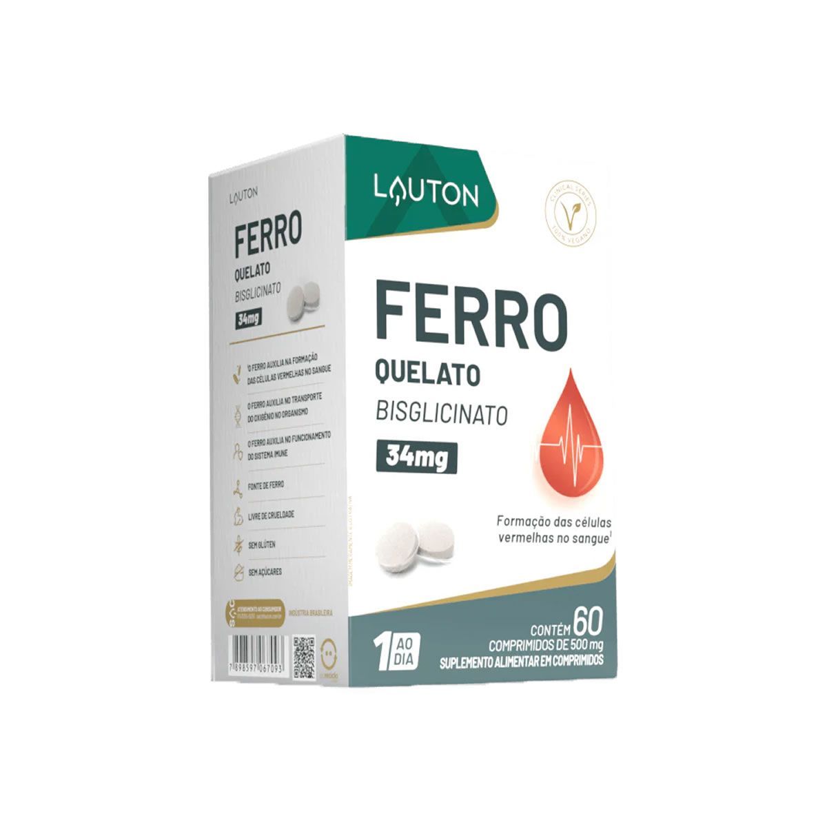 Ferro Quelato Bisglicinato - 60 Comprimidos - Lauton Nutrition
