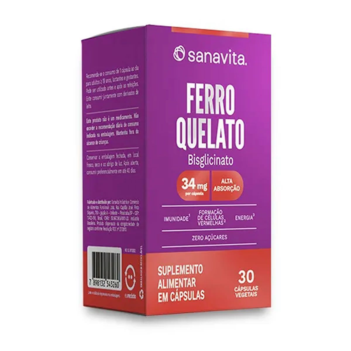 Ferro Quelato Bisglicinato - 30 C�psulas Vegetais - Sanavita