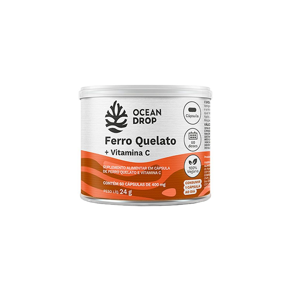 Ferro Quelato + Vitamina C - 60 C�psulas 400mg - Ocean Drop
