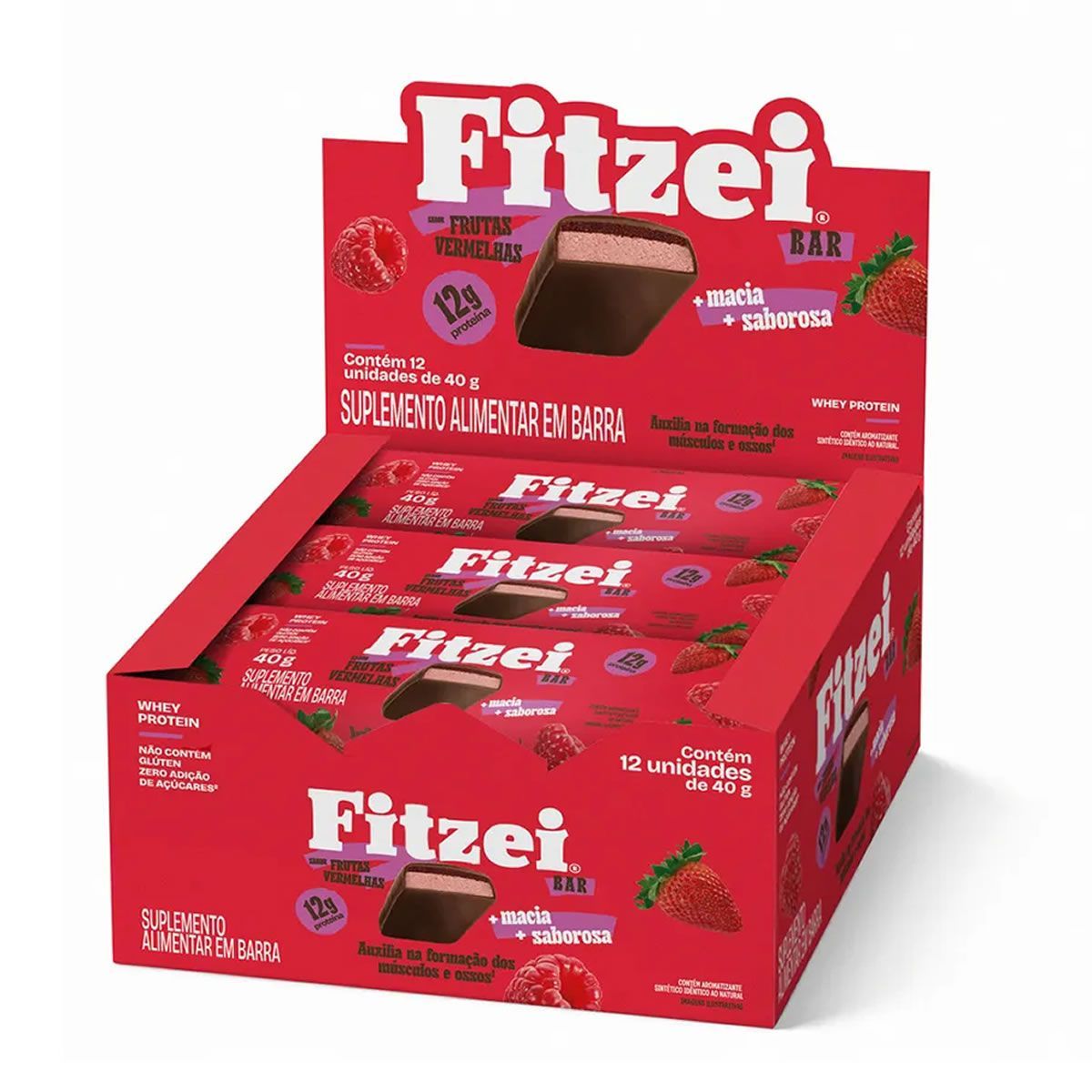 Fitzei Bar - 12 Barras 40g Frutas Vermelhas - Vitafor*** Data Venc. 30/10/2025