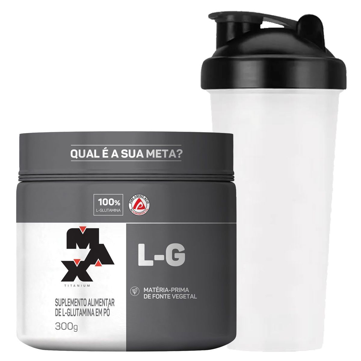 Glutamina L-G - 300g + Coqueteleira 600ml Preta - Max Titanium