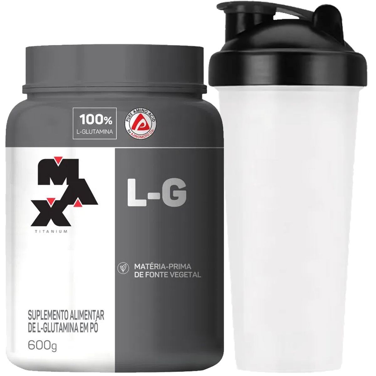 Glutamina L-G - 600g + Coqueteleira 600ml Preta - Max Titanium