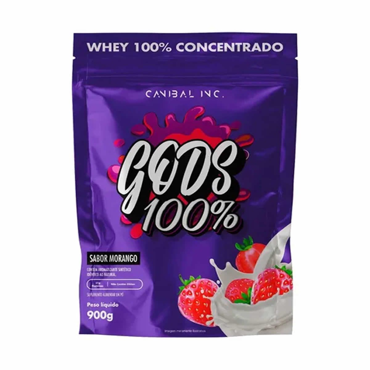 Gods Whey 100% - 900g Refil Morango - Canibal
