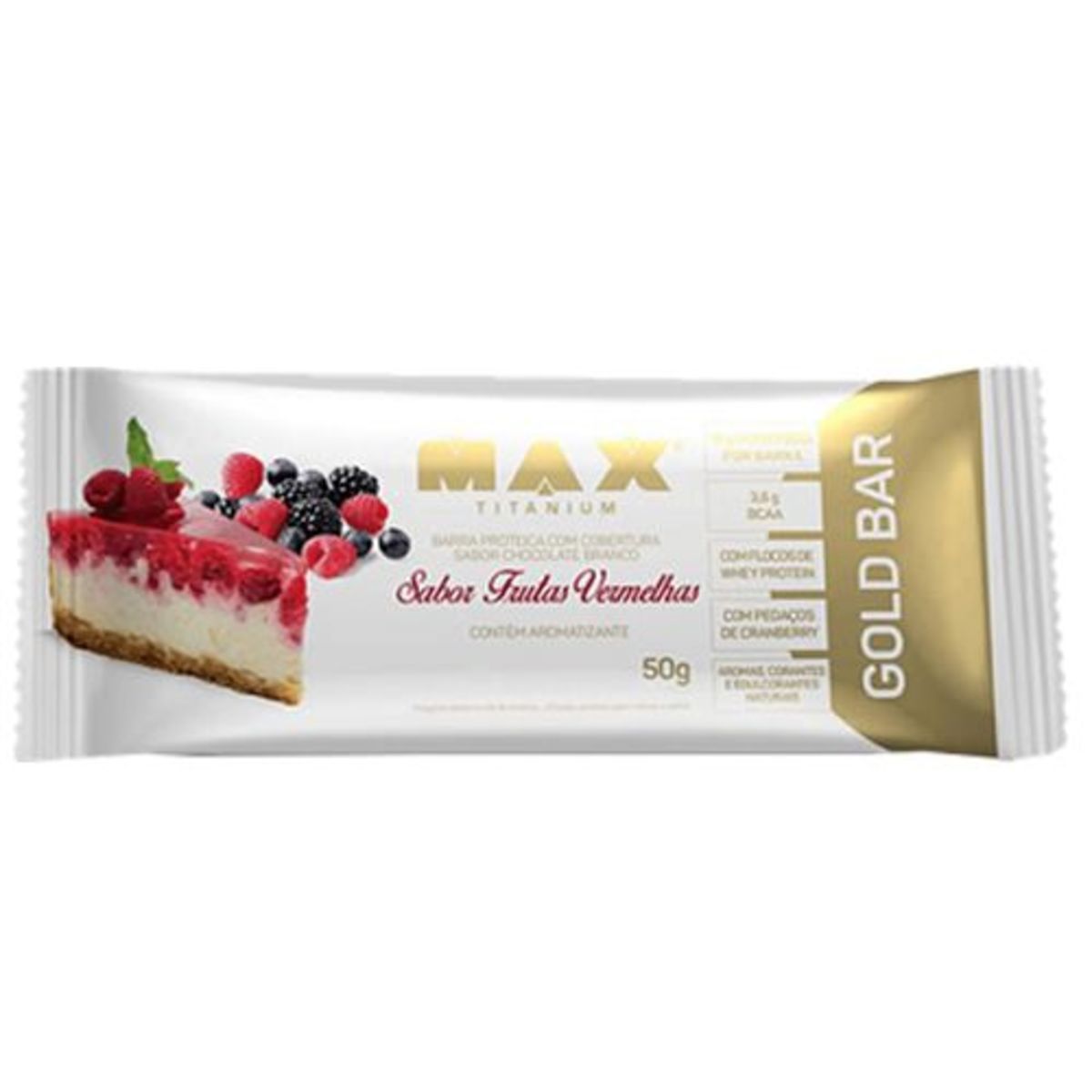 Gold Bar - 1 Unidade 50g Frutas Vermelhas - Max Titanium*** Data Venc. 01/02/2020