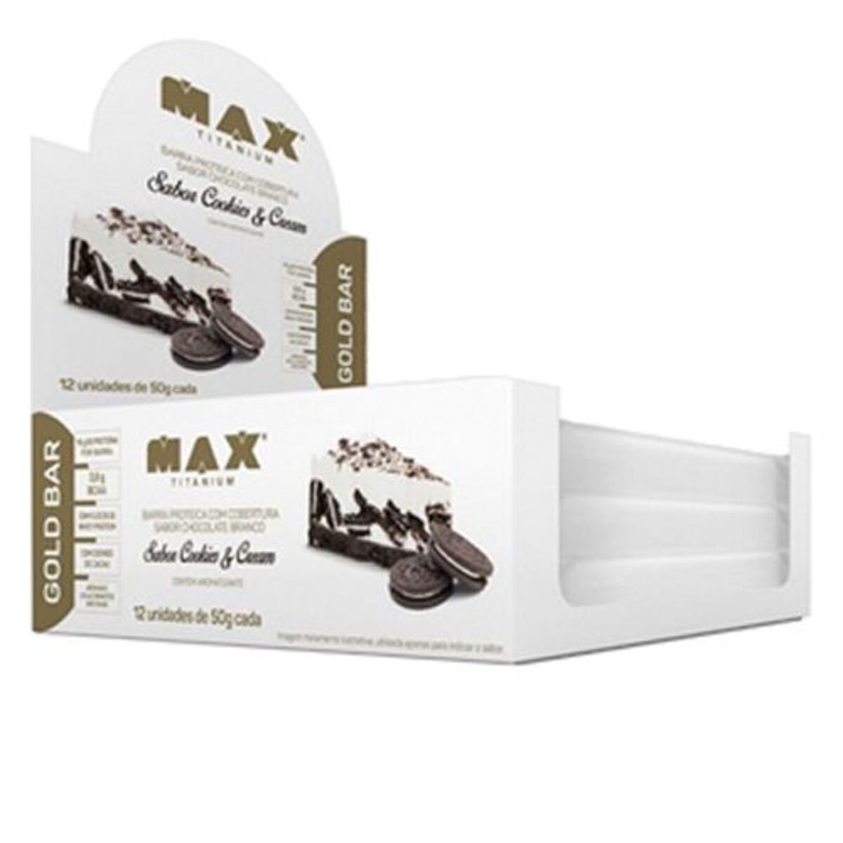 Gold Bar - 12 Unidades 50g Cookies & Cream - Max Titanium*** Data Venc. 03/09/2020