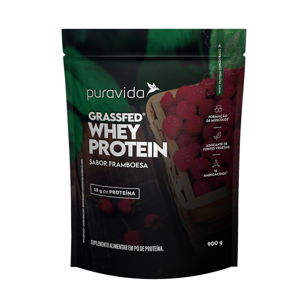 Grassfed Whey Protein - Refil 900g Framboesa - Pura Vida