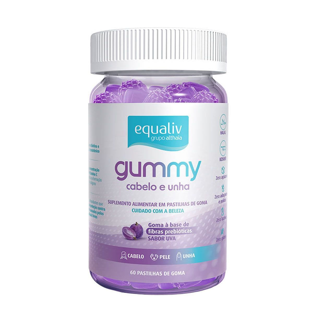 Gummy Cabelos e Unhas - 60 Gomas Uva - Equaliv