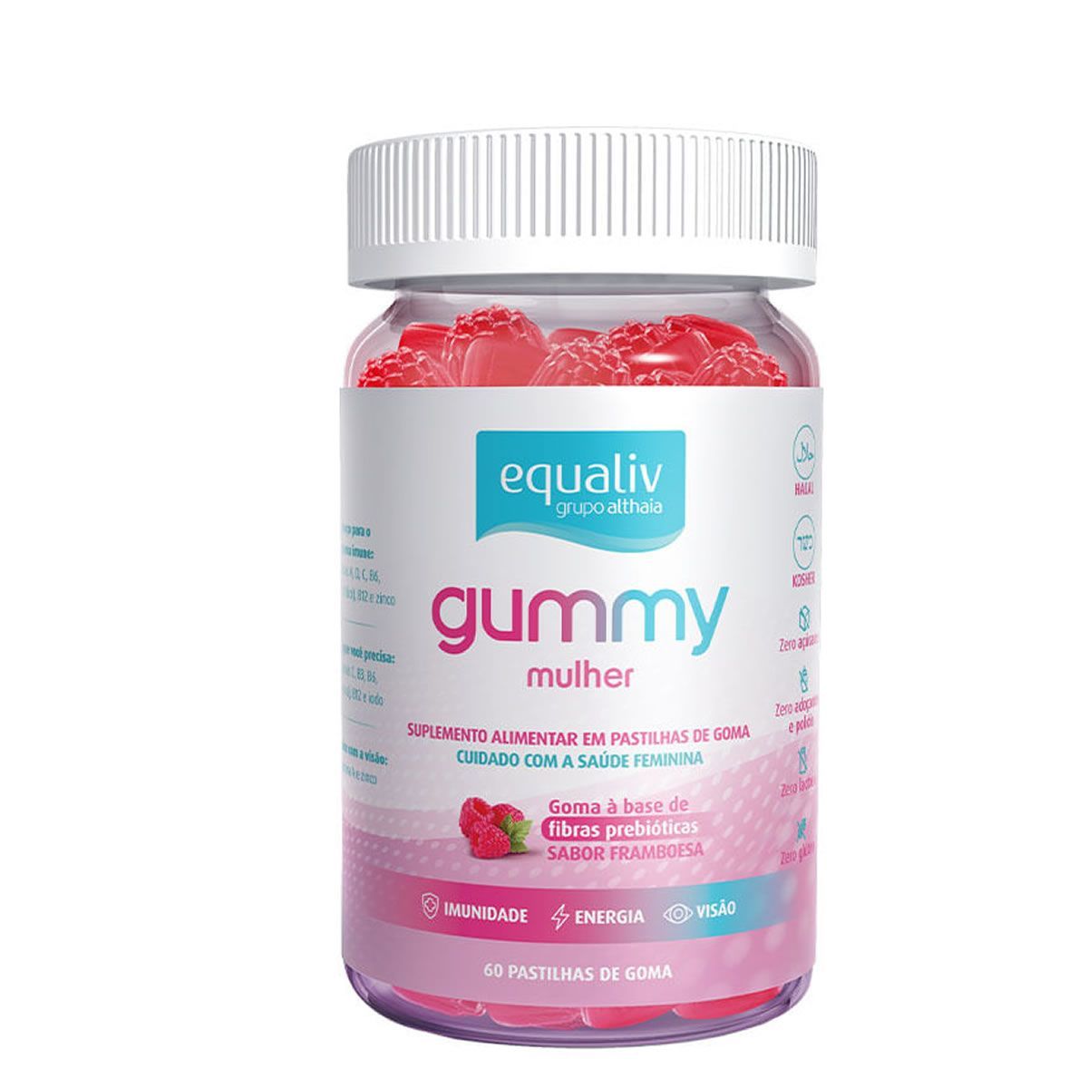 Gummy Mulher - 60 Gomas Framboesa - Equaliv