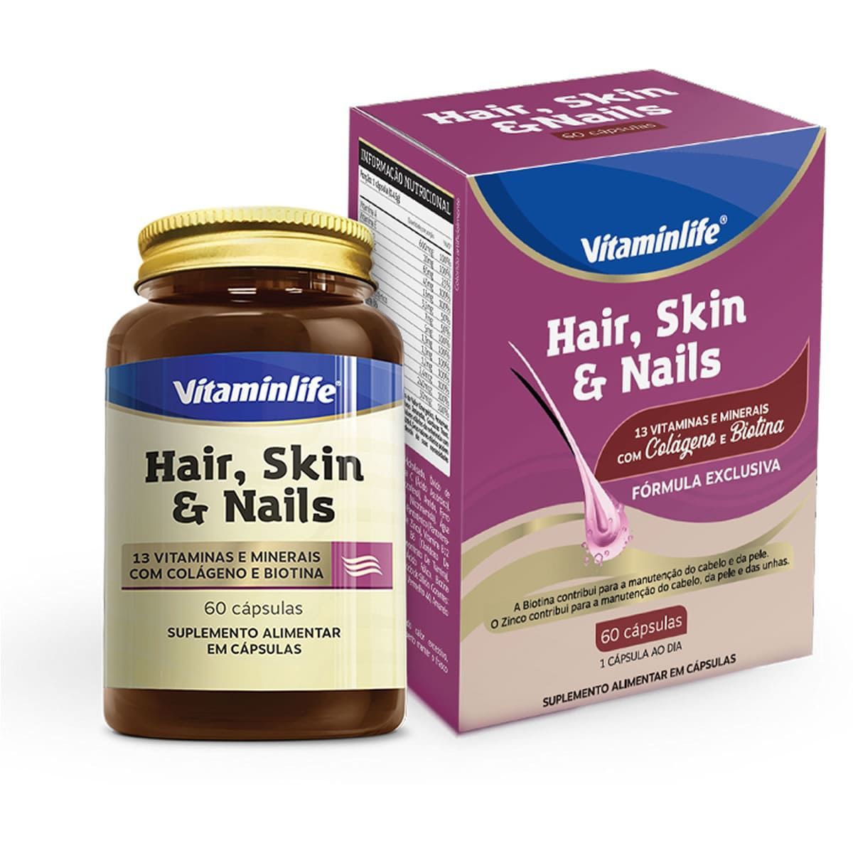 Hair, Skin E Nails com Col�geno e Biotina - 60 C�psulas - VitaminLife*** Data Venc. 4/6/23