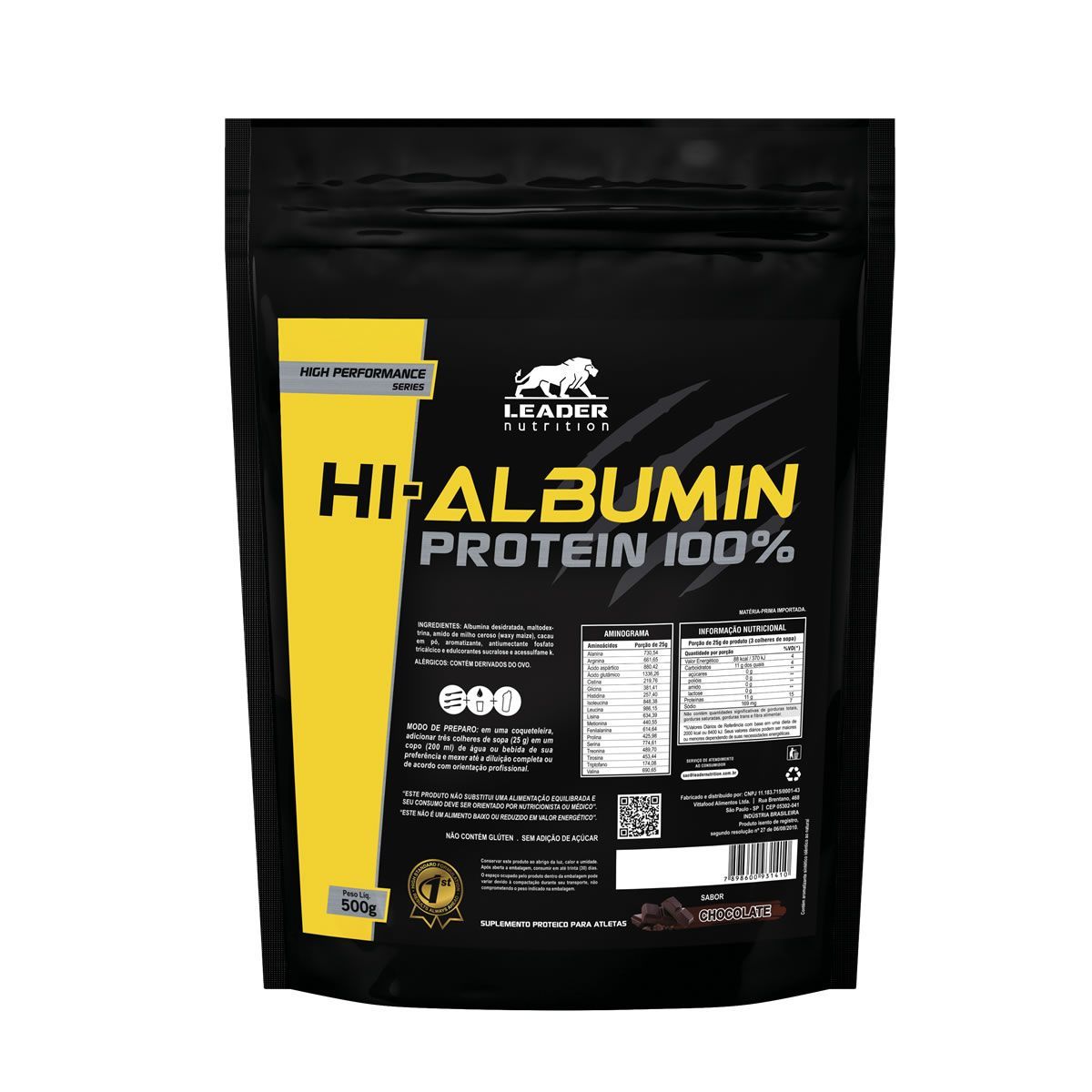 Hi-Albumin Protein 100% Pure - 500g Refil  Chocolate - Leader Nutrition