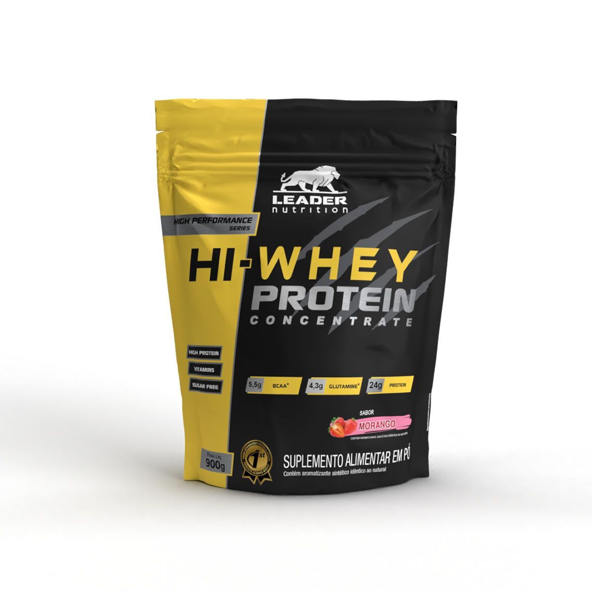 Hi-Whey Protein Concentrate 100% - 900g Refil Morango - Leader Nutrition*** Data Venc. 26/10/2024