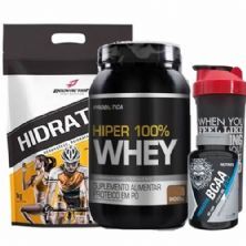 Hiper 100% Whey 900g Morango + Hidraton 1000g Lim�o + Predator BCAA 60 C�psulas + Coqueteleira 600ml - OtimaNutri