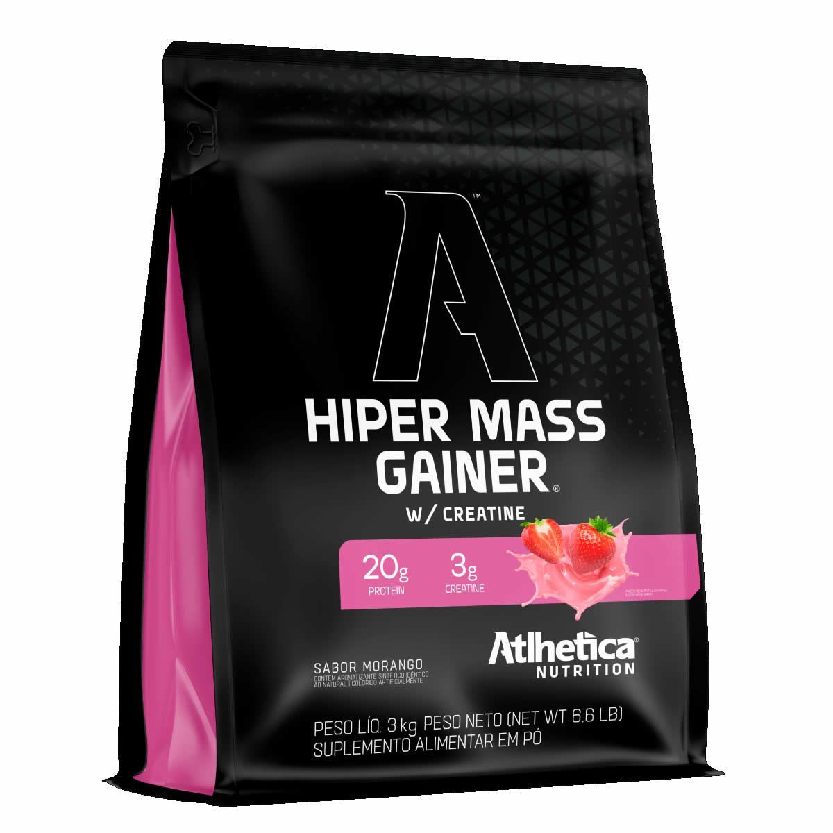 Hiper Mass Gainer W/Creatine - 3000g Refil Morango - Atlhetica Nutrition