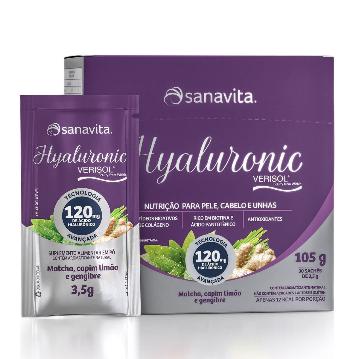 Hyaluronic Verisol 120mg - 30 Sticks de 3,5g Matacha, Capim Lim�o e Gengibre - Sanavita*** Data Venc. 14/09/2023