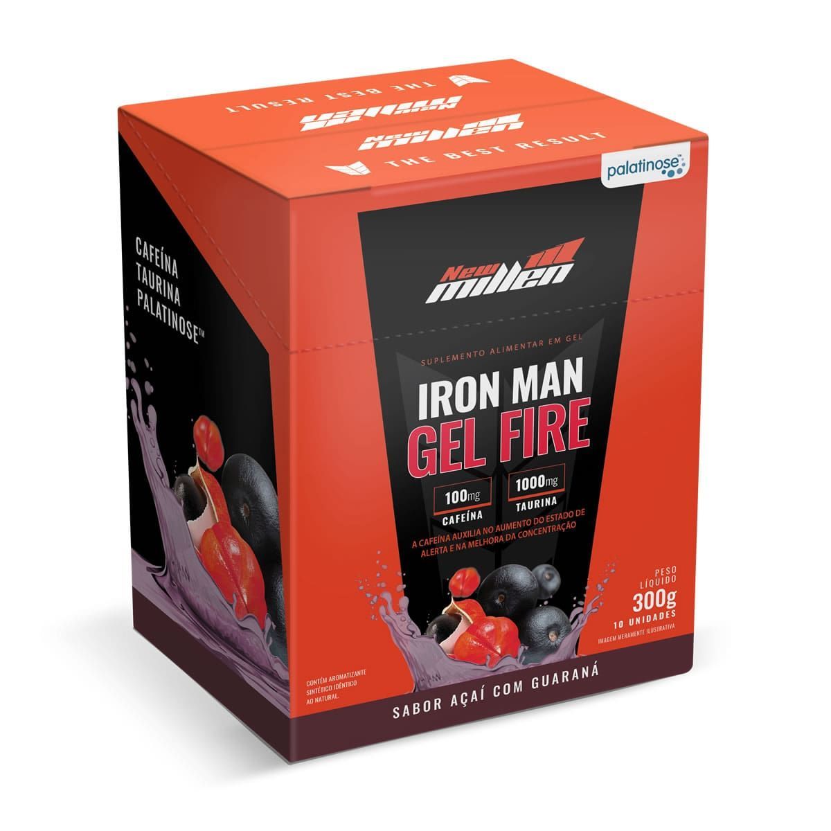 Iron Man Gel Fire - 10 Sach�s 30g A�a� com Guaran� - New Millen