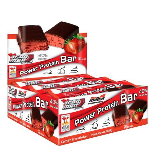 Iron Man Power Protein Bar - Caixa com 12 Unidades Morango - New Millen