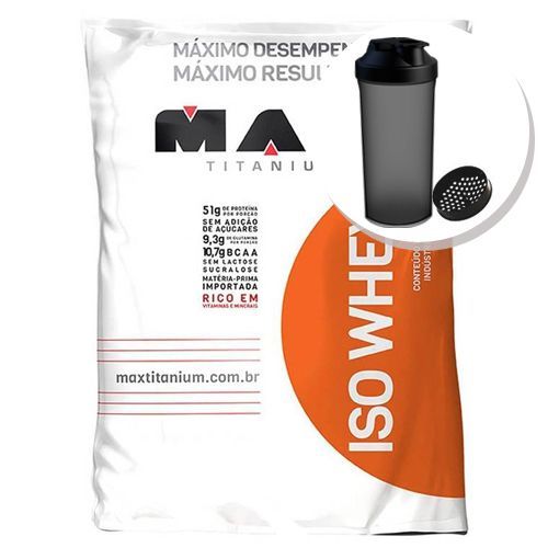 Iso Whey - 1800g Refil Baunilha + Coqueteleira 600ml Preta - Max Titanium