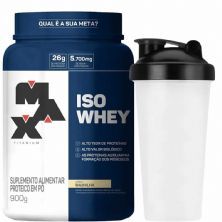 Iso Whey - 900g Baunilha + Coqueteleira 600ml Preta - Max Titanium