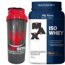 Iso Whey - 900g Chocolate + Coqueteleira 600ml Preta - Max Titanium