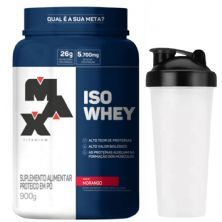 Iso Whey - 900g Morango + Coqueteleira 600ml Preta - Max Titanium